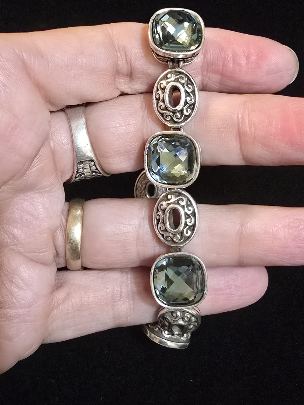 Brighton Silver Bracelet with Iridescent Green-Blue Stones